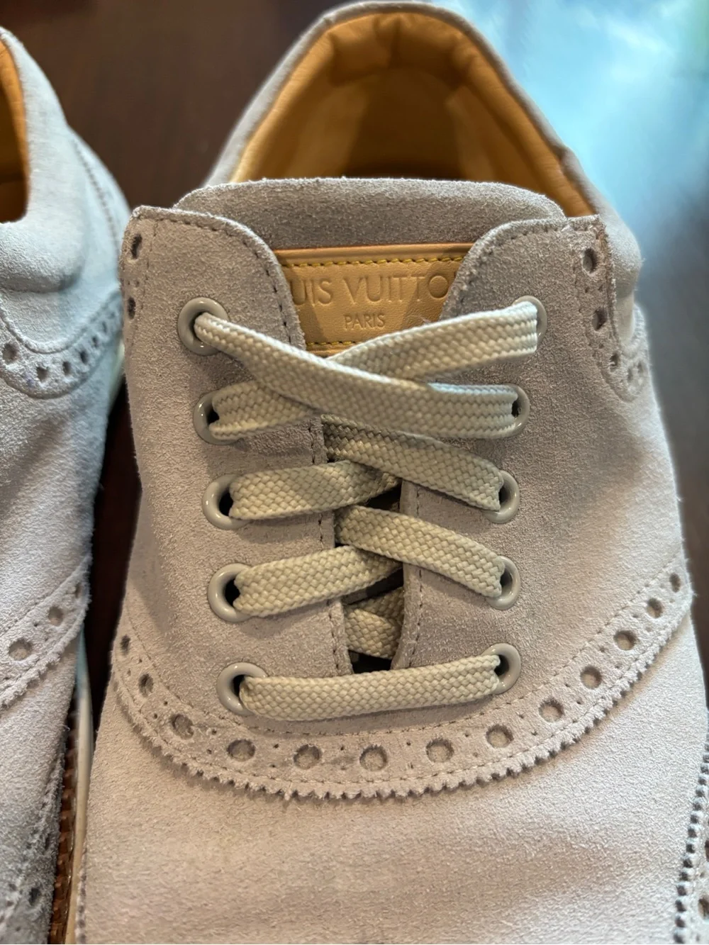 Louis Vuitton Light Gray Suede Wingtip Derby Shoes